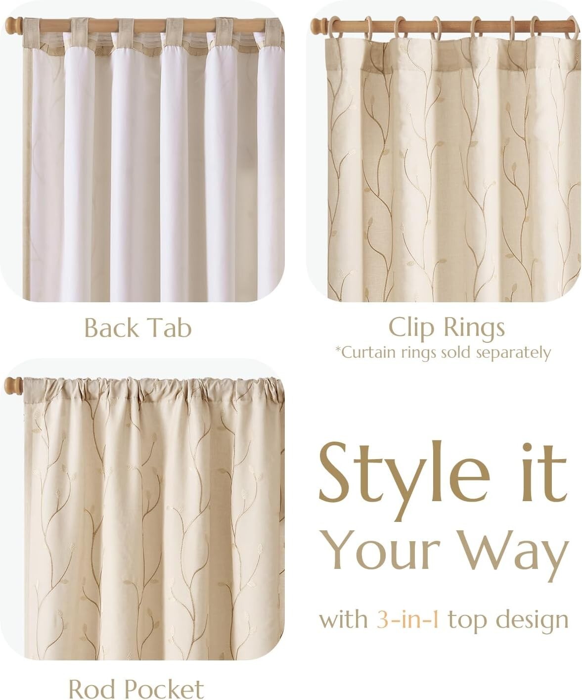Chic Embroidered Voile Sheer Curtains for Living Room – 84" x 55" Beige Panels