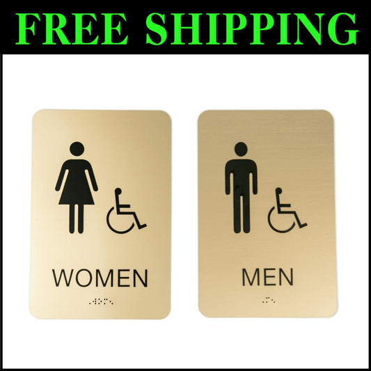 Durable Gold Acrylic Restroom Signs Set - 6" x 9" with Braille Accessibility