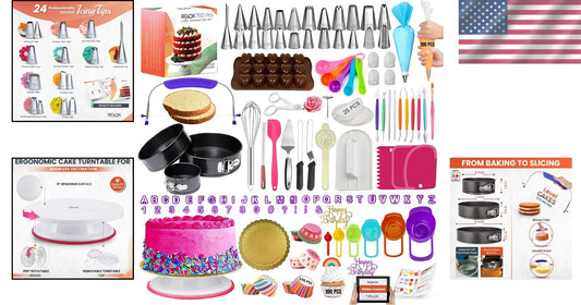 Deluxe Cake Decorating Essentials with 700 Pcs - Turntable & Multiple Tools