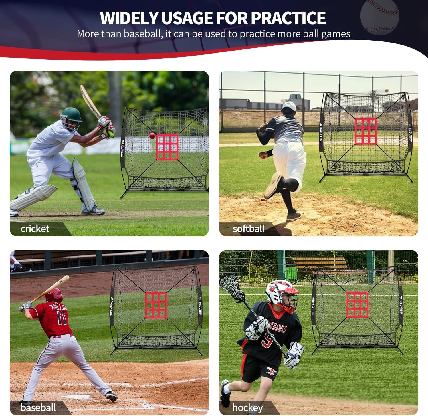 Durable 7x7 ft Bow Frame Net with Adjustable Tee & Strike Zones for Training