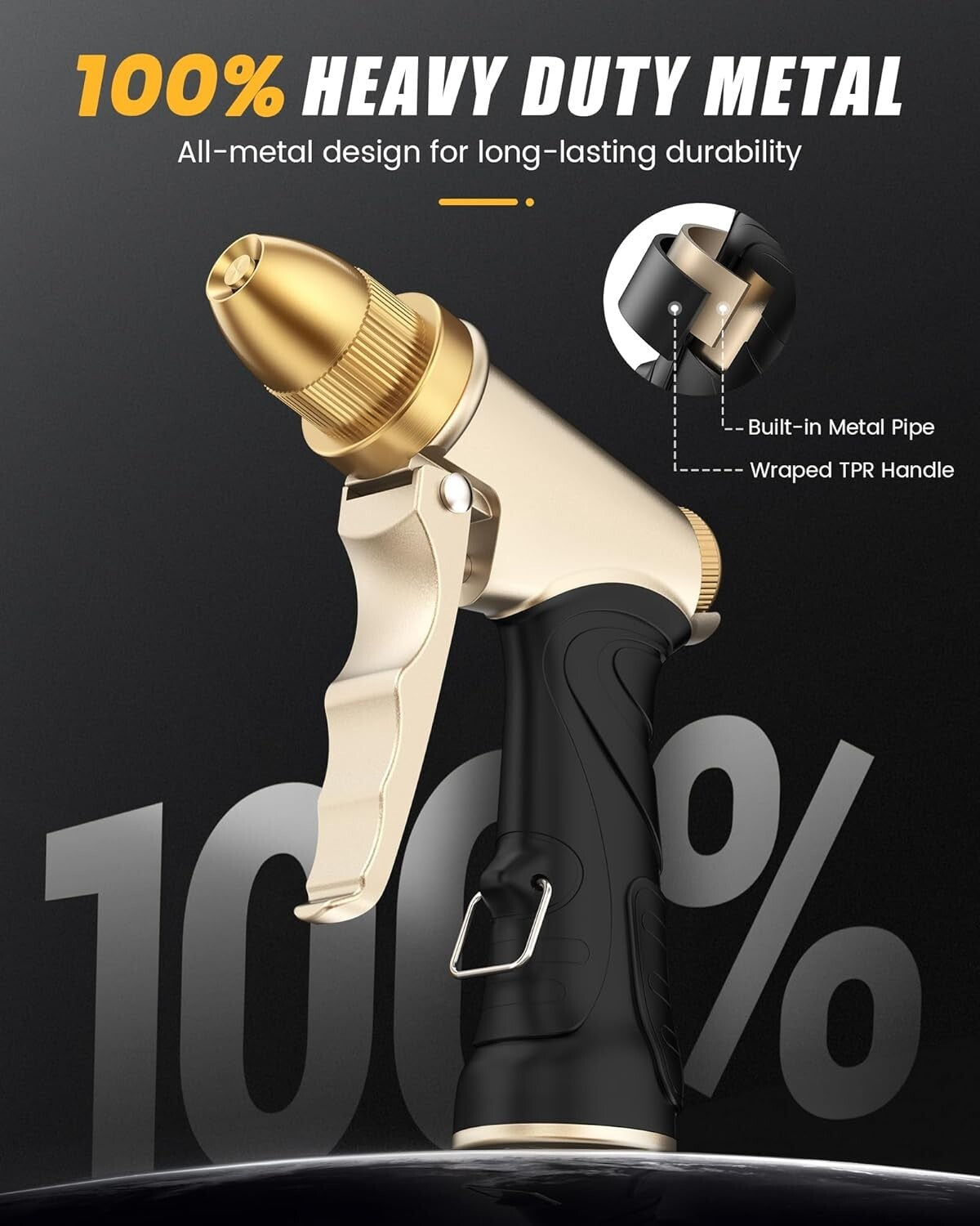 Durable Brass Garden Hose Nozzle with Comfortable Grip and High-Pressure Output