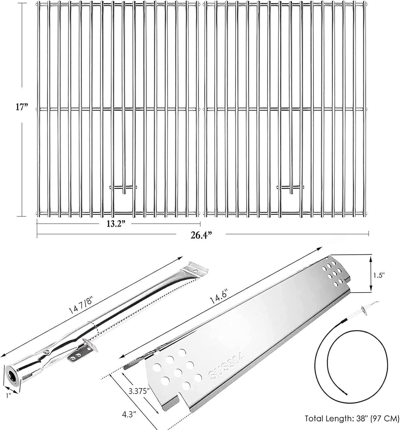 304 Stainless Steel Grill Burner and Cooking Grate Replacement Kit for Nexgrill