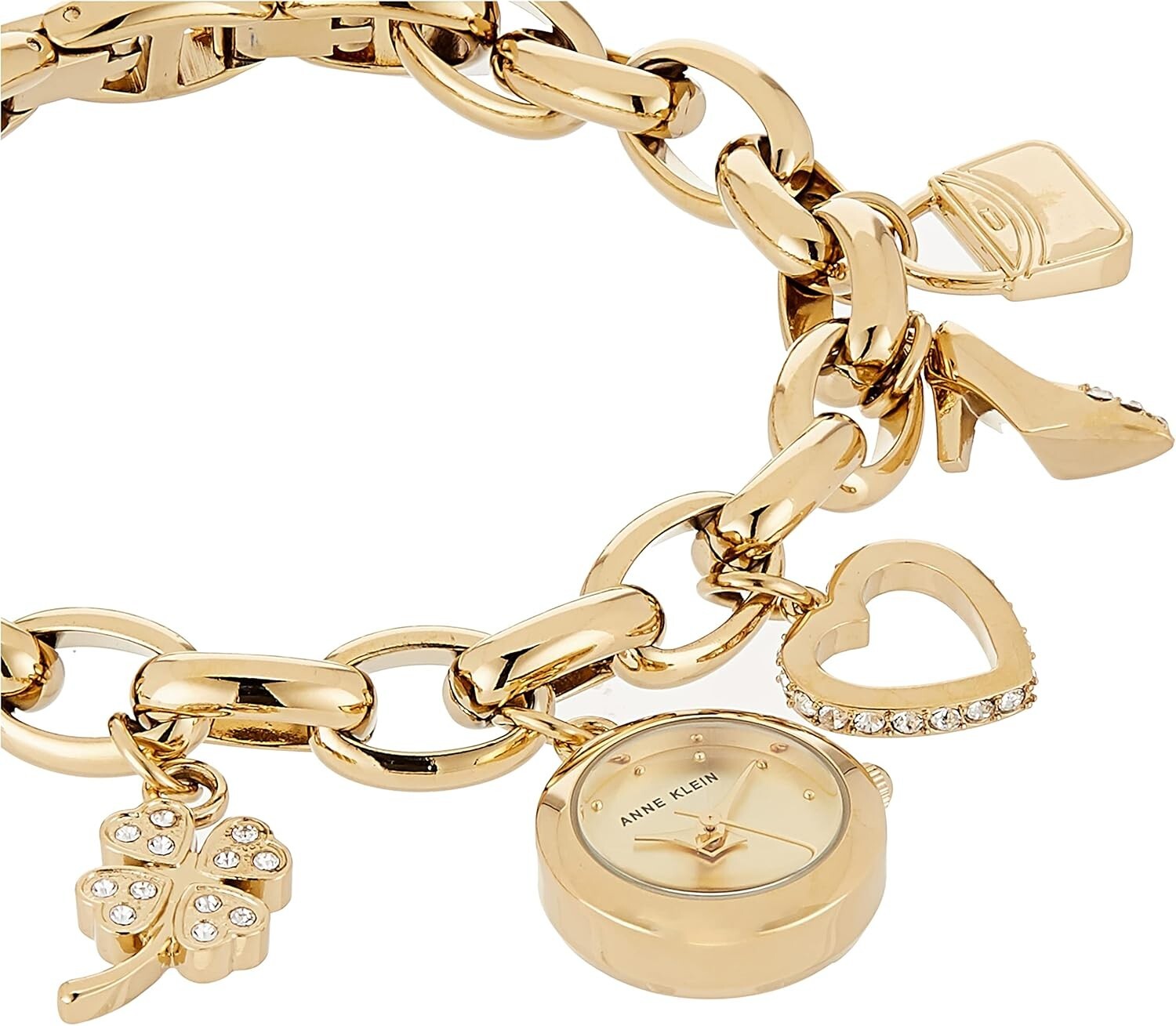 Luxury Gold-Tone Women's Bracelet Watch with Premium Crystals & Unique Charms