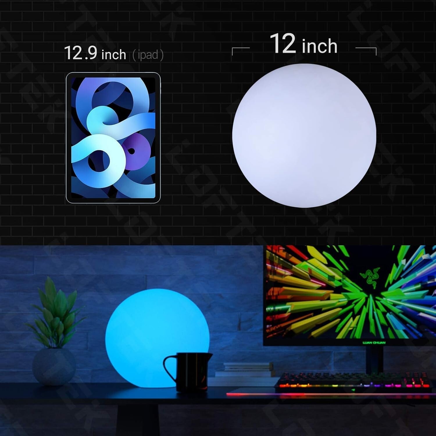 Art Deco 12-Inch Cordless Dimmable LED Light Ball - Perfect for Pools & Parties