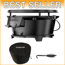 Load image into Gallery viewer, Compact Tabletop Cast Iron Grill &amp; Griddle - Charcoal Powered for Perfect Meals
