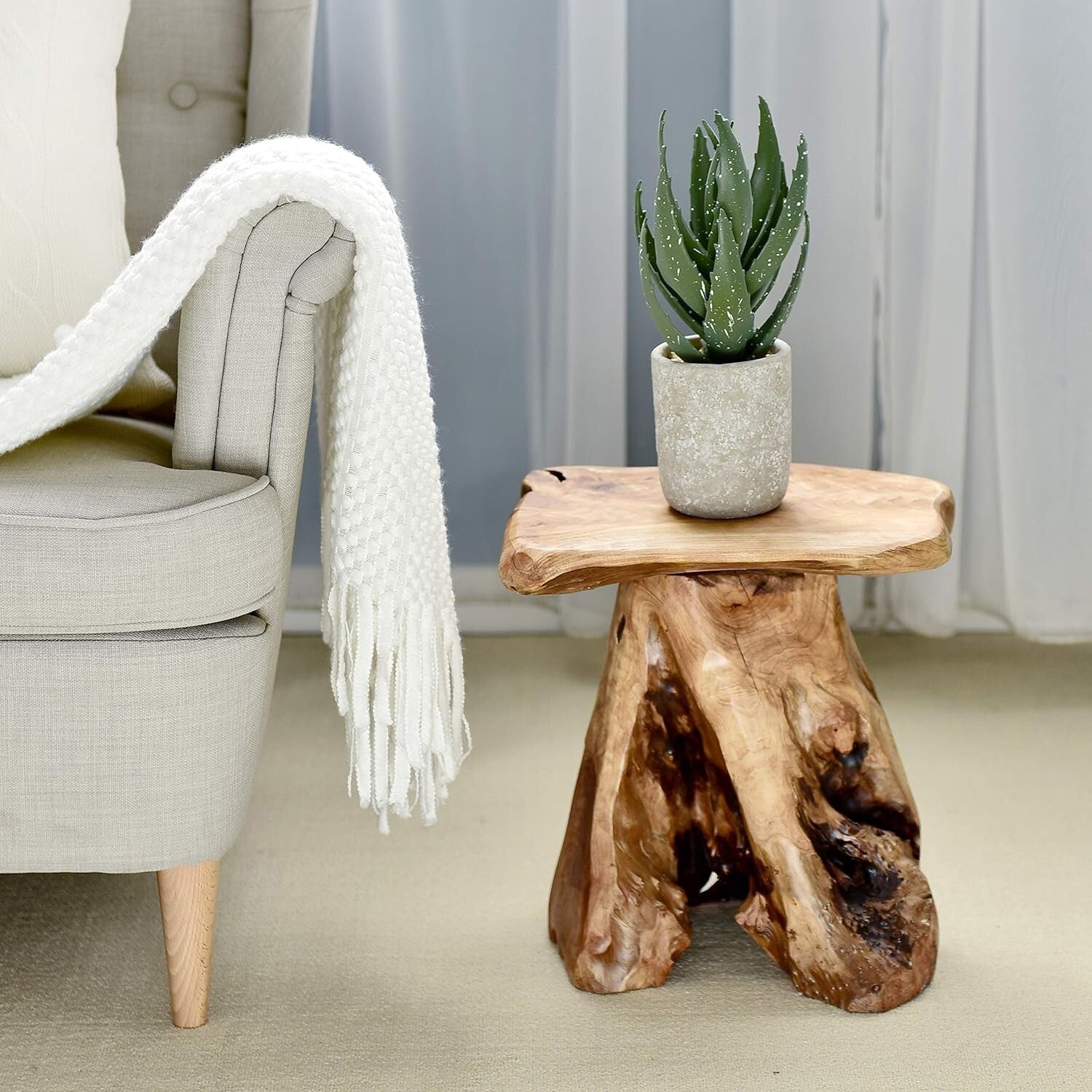 Compact 14" Tree Stump Stool with Unique Shape - Ideal Plant or End Table