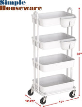 Load image into Gallery viewer, 4-Tier Rolling Utility Cart with Hanging Buckets for Stylish Organization