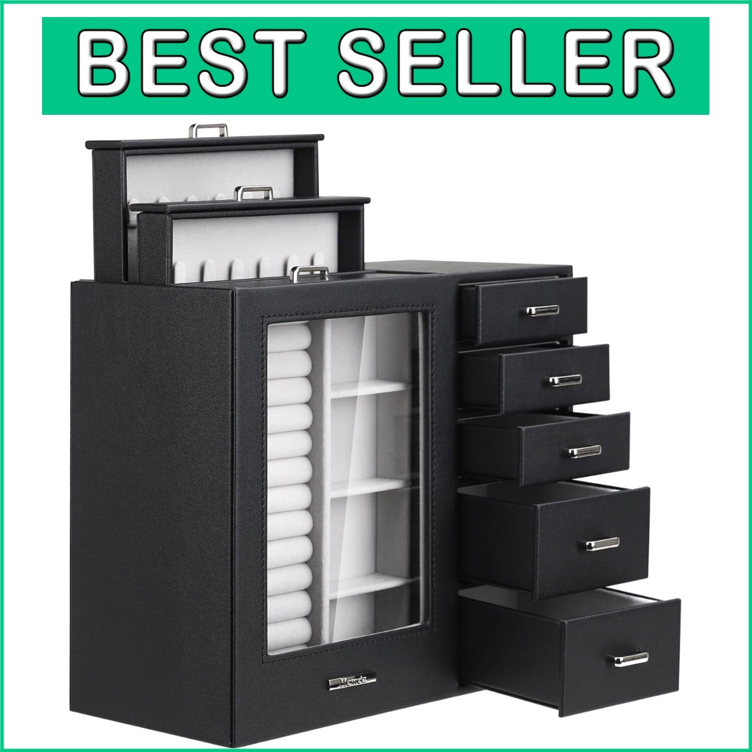 Elegant Large Jewelry Box Organizer with Glass Window & Velvet Lining - 5.4x10.8