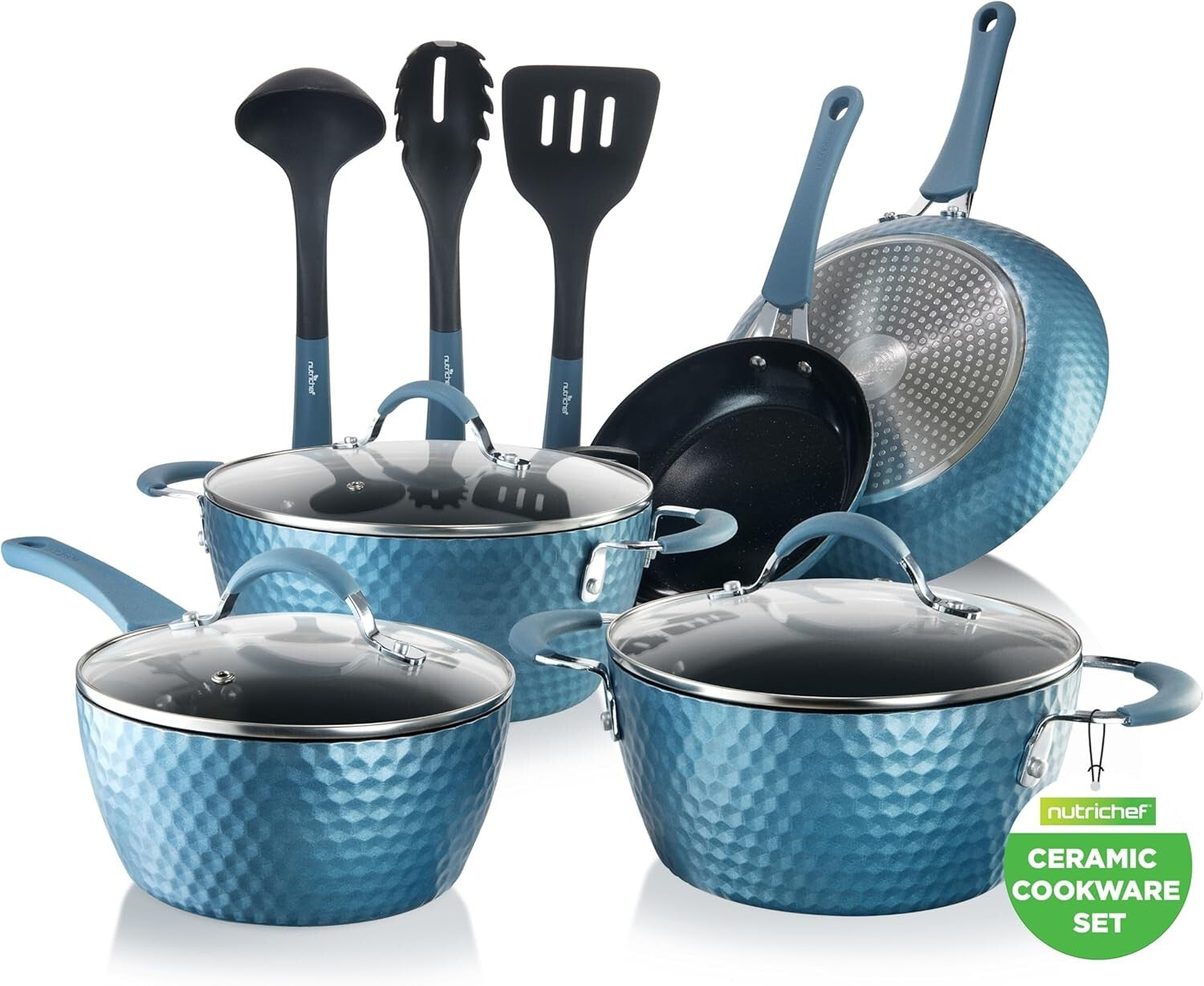 Elegant 11-Piece Non-Stick Ceramic Cookware Set in Royal Blue - Induction Ready