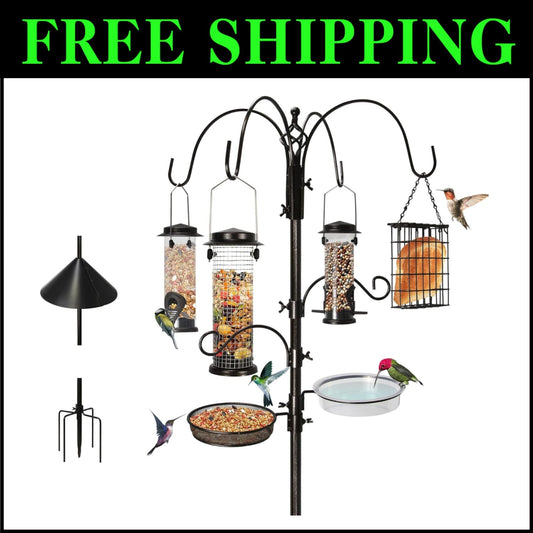 94-Inch Attracting Wild Birds Stand with 4 Feeders, Bath, & Squirrel Baffle