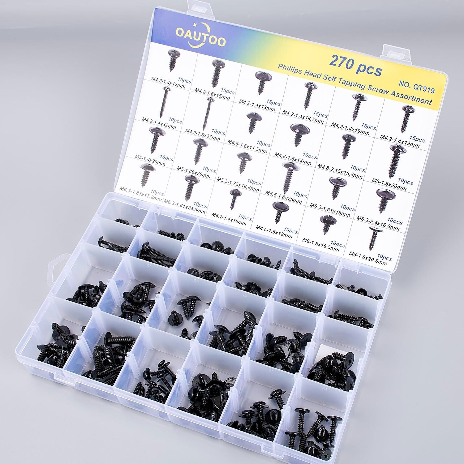 270pcs Phillips Head Self-Tapping Screw Assortment Kit for Automotive Repairs