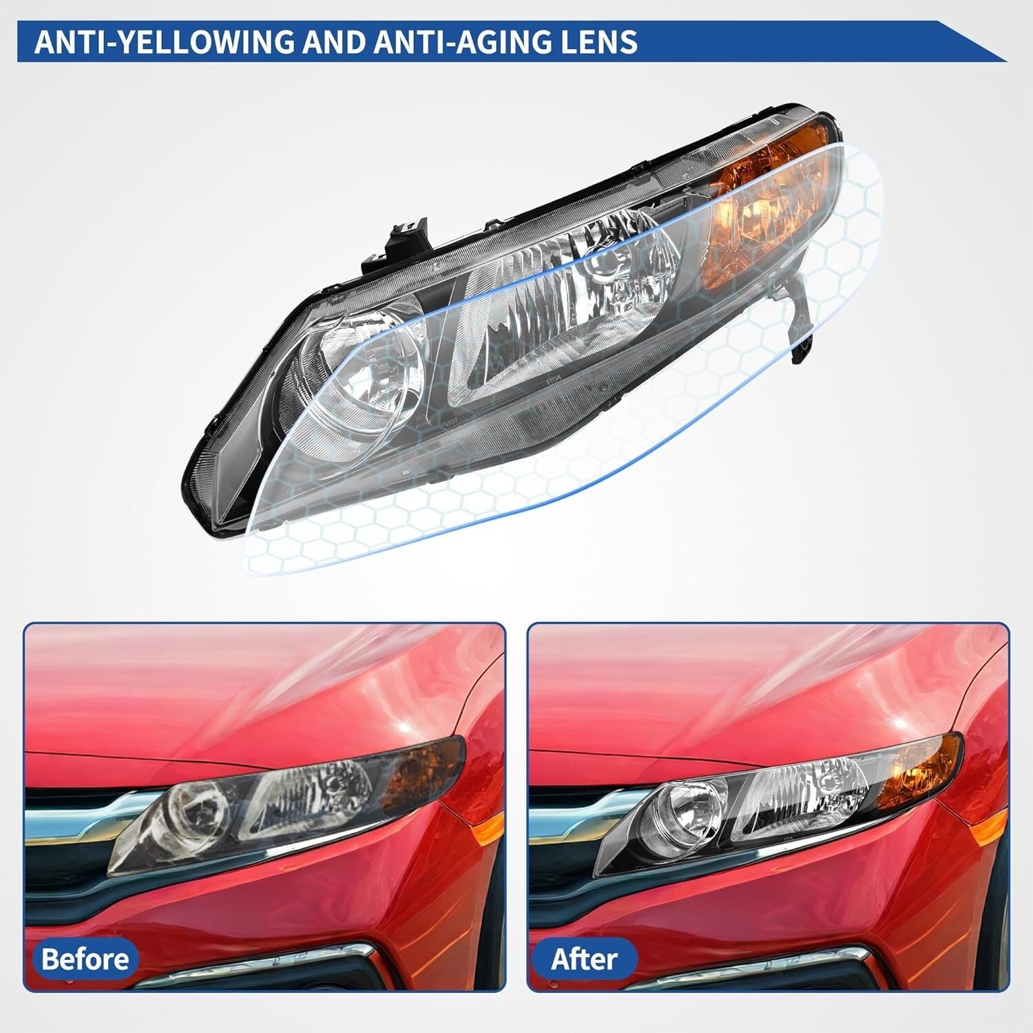 DOT Certified Clear Lens Headlight for 2006-2011 Honda Civic - Easy Installation