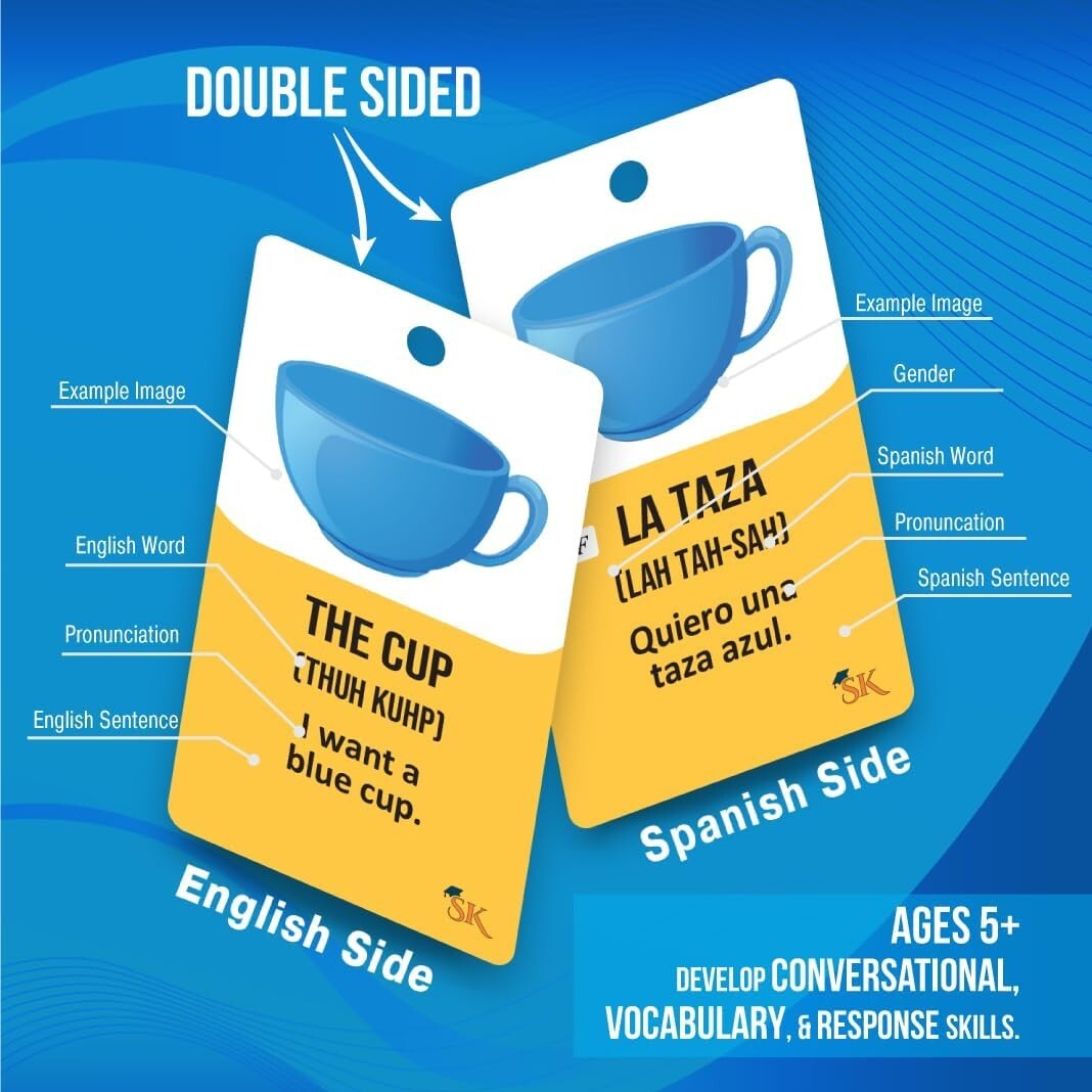 Portable 500+ Flash Cards Set: Learn Spanish with Engaging Visuals & Resources