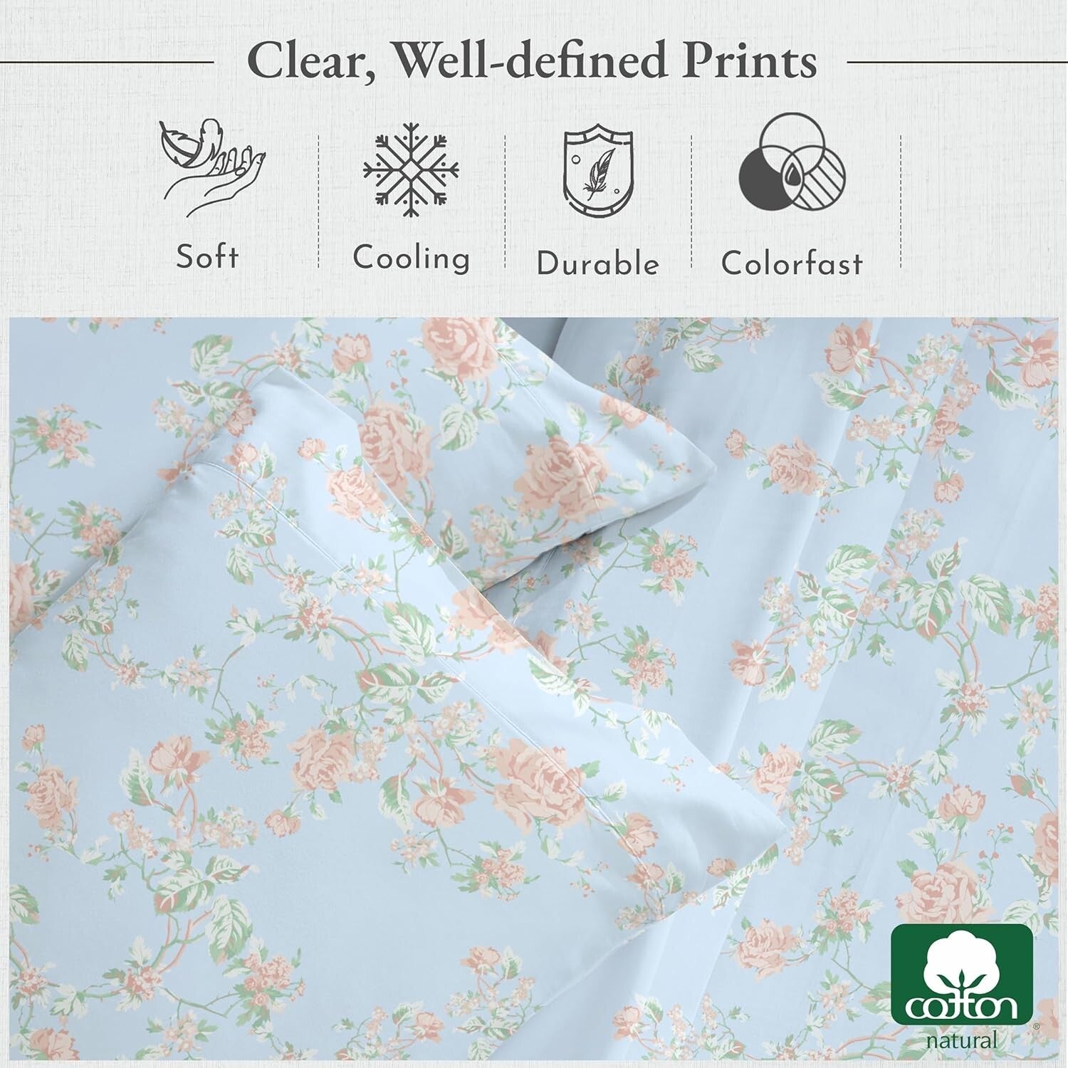 4-Piece Floral Pattern King Sheets Set - 400 Thread Count, Premium Sateen Fabric