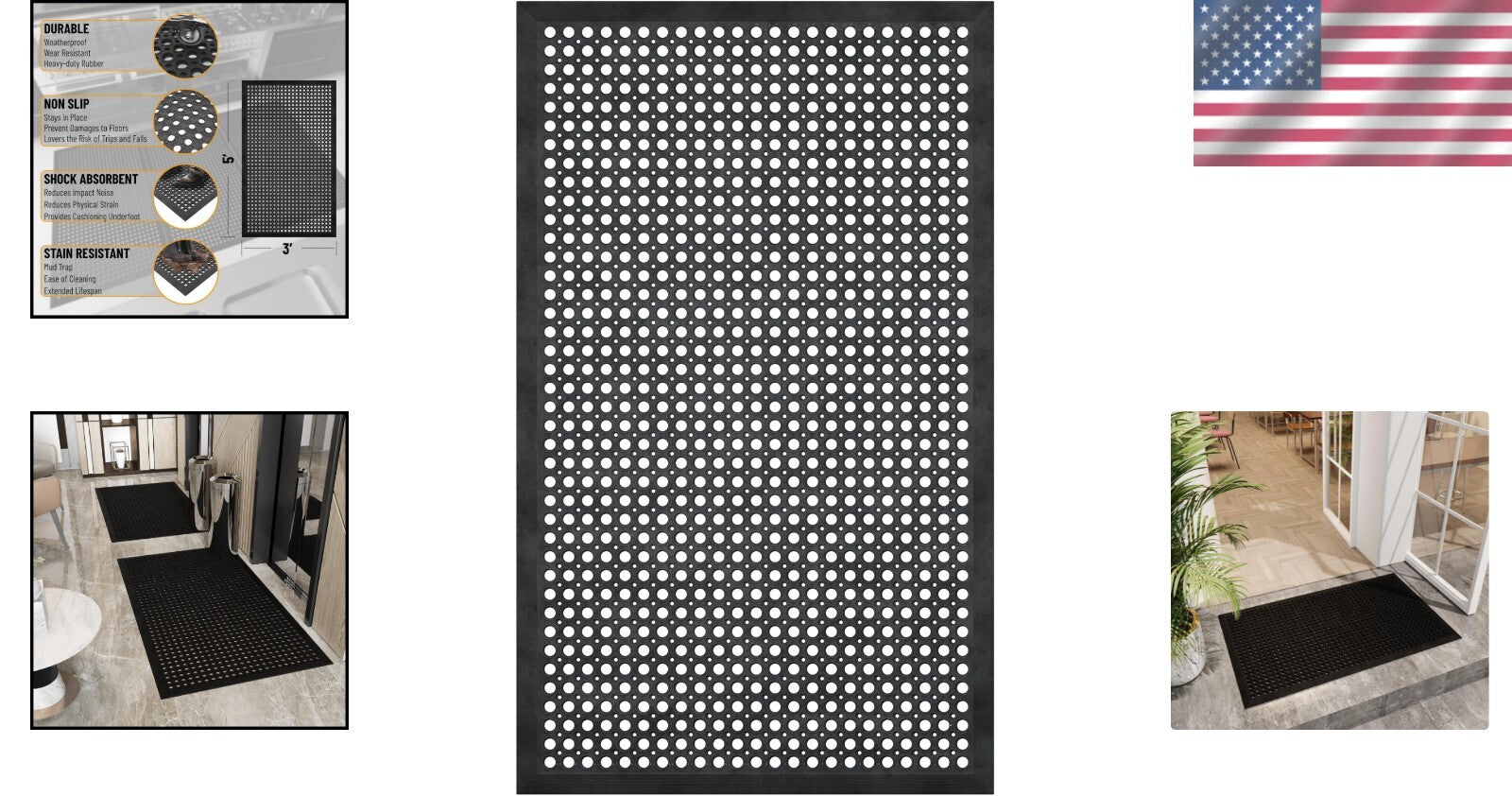 Durable Indoor/Outdoor Rubber Doormat 3'x5' - Low Profile & Fade Resistant