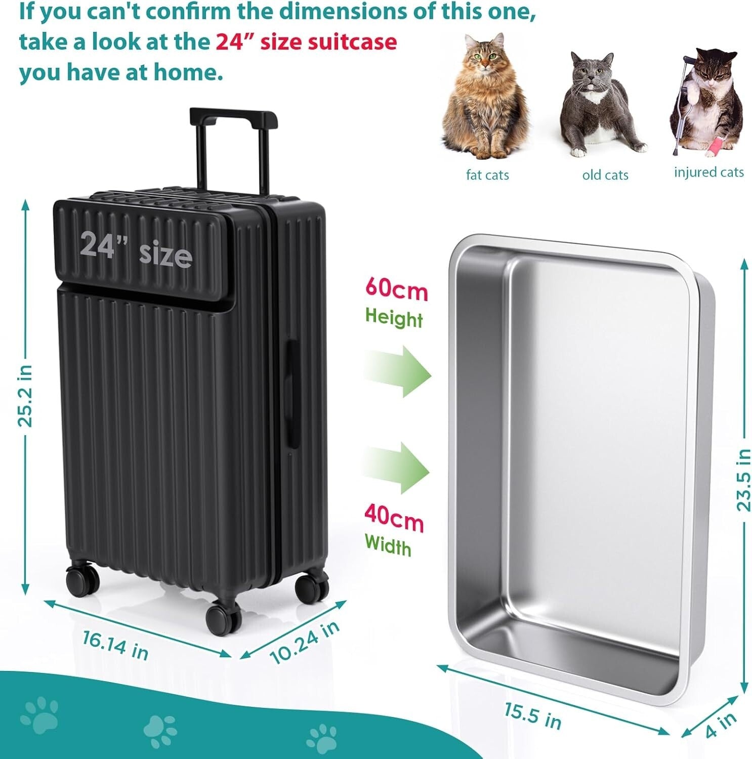 Non-Stick Cat Litter Box - Large Metal Pan with Rounded Corners for Safety