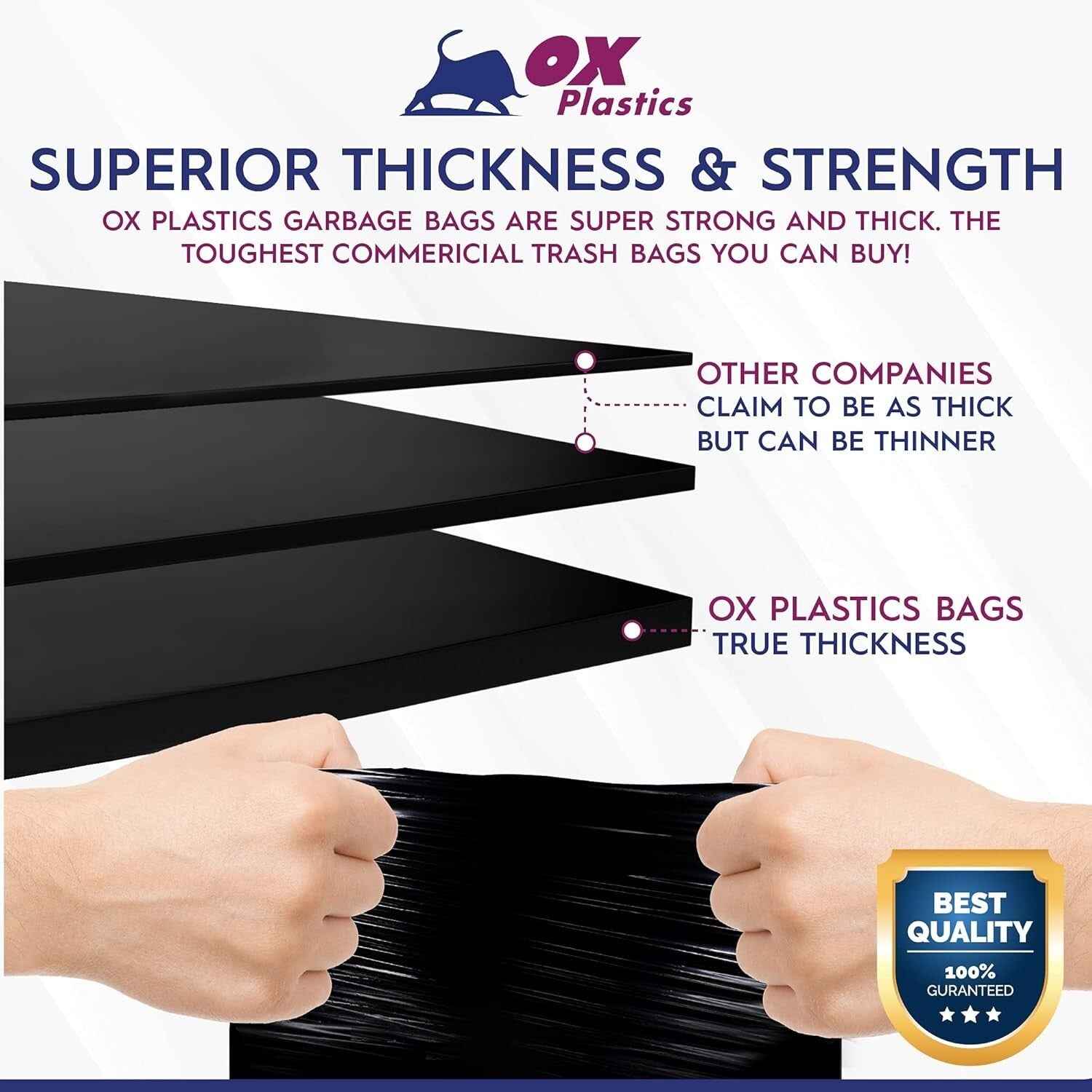 60-Gallon Heavy-Duty Trash Bags - 100 Count, Tear-Resistant & Leak-Proof