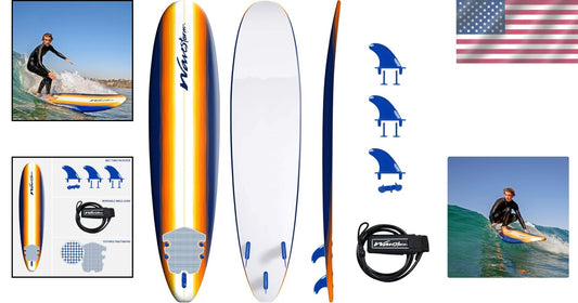 8ft Classic Longboard Surfboard for Beginners - Soft Foam & Stylish Org Burst