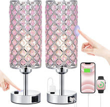 Load image into Gallery viewer, Modern 2-Pack Dimmable Touch Crystal Table Lamps with USB Charging Ports