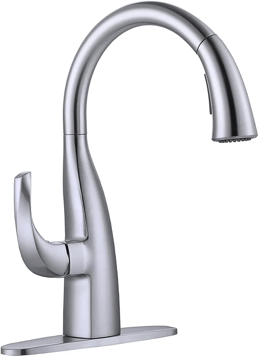 Elegant Brushed Nickel Kitchen Faucet with Pull-Down Sprayer – High Arc Design