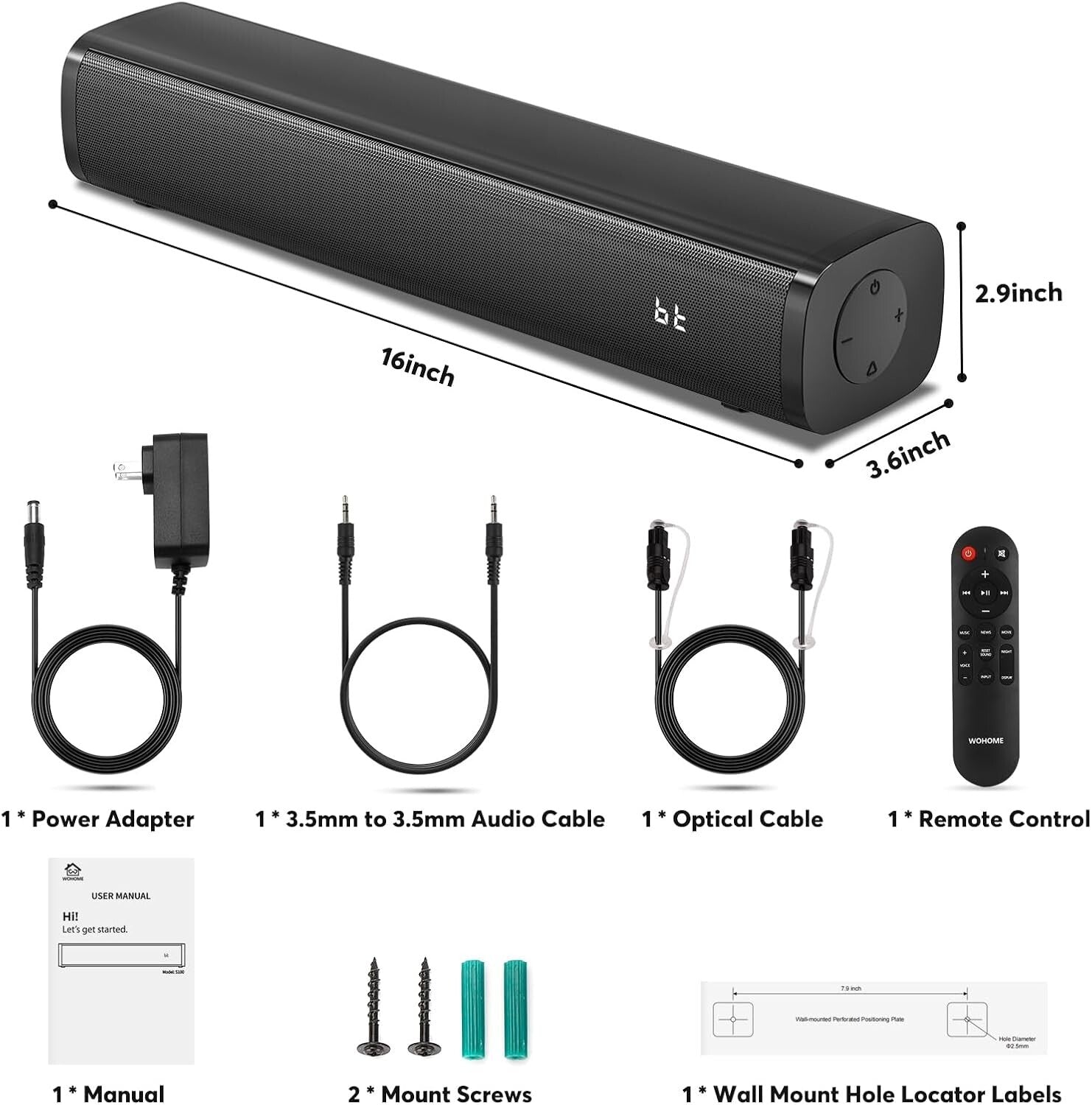 2.1 Channel Small Soundbar with Built-in Subwoofer & 6 Voice Enhancement Levels