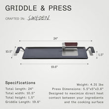 Load image into Gallery viewer, Lightweight Carbon Steel Griddle with Grill Press - Ultimate Cooking Experience
