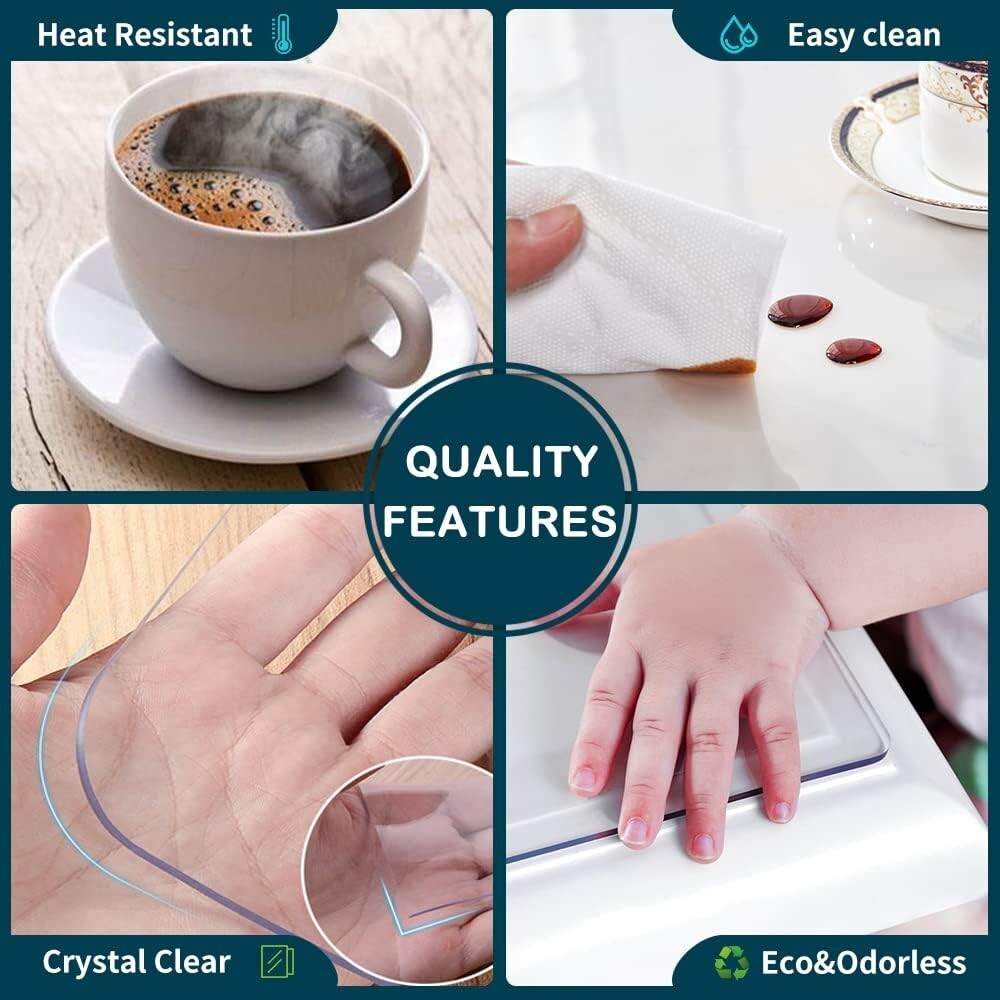 Durable 1.5mm Thick Clear Plastic Tablecloth - Wipeable Protector 30x108