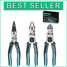 Load image into Gallery viewer, Ergonomic 3-Piece Pliers Set: 8.5" Lineman, Long Nose, and Diagonal Cutters