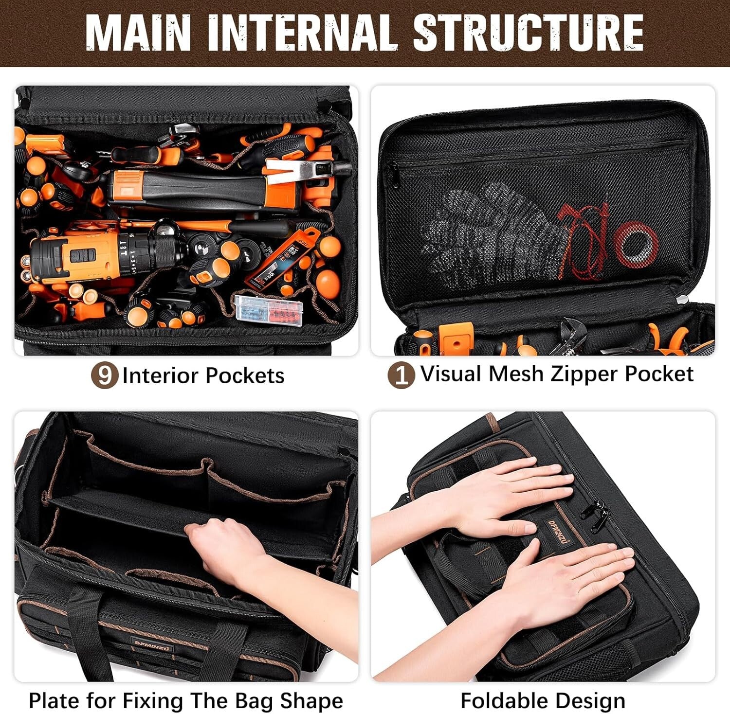 17" Heavy Duty Tool Bag with 20 Pockets - Portable Organizer for Professionals
