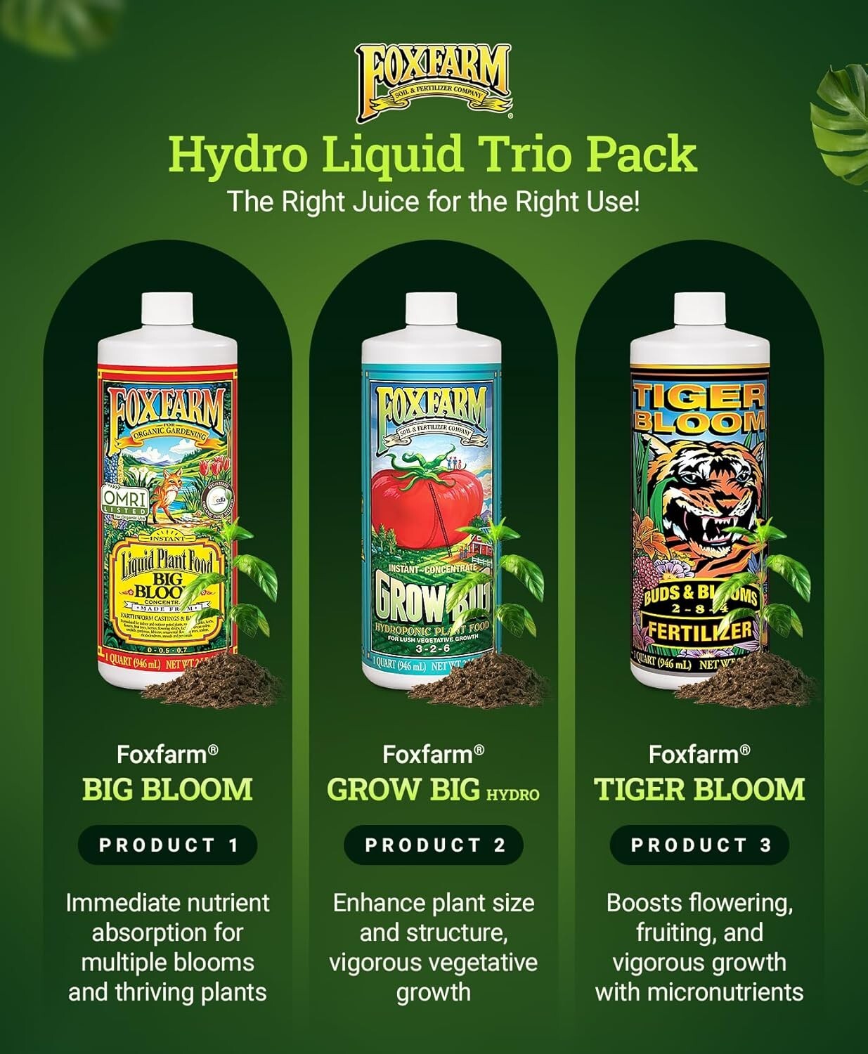 Fox Farm Hydro Nutrient Trio for Hydroponics: Vivid Growth & Abundant Blooms