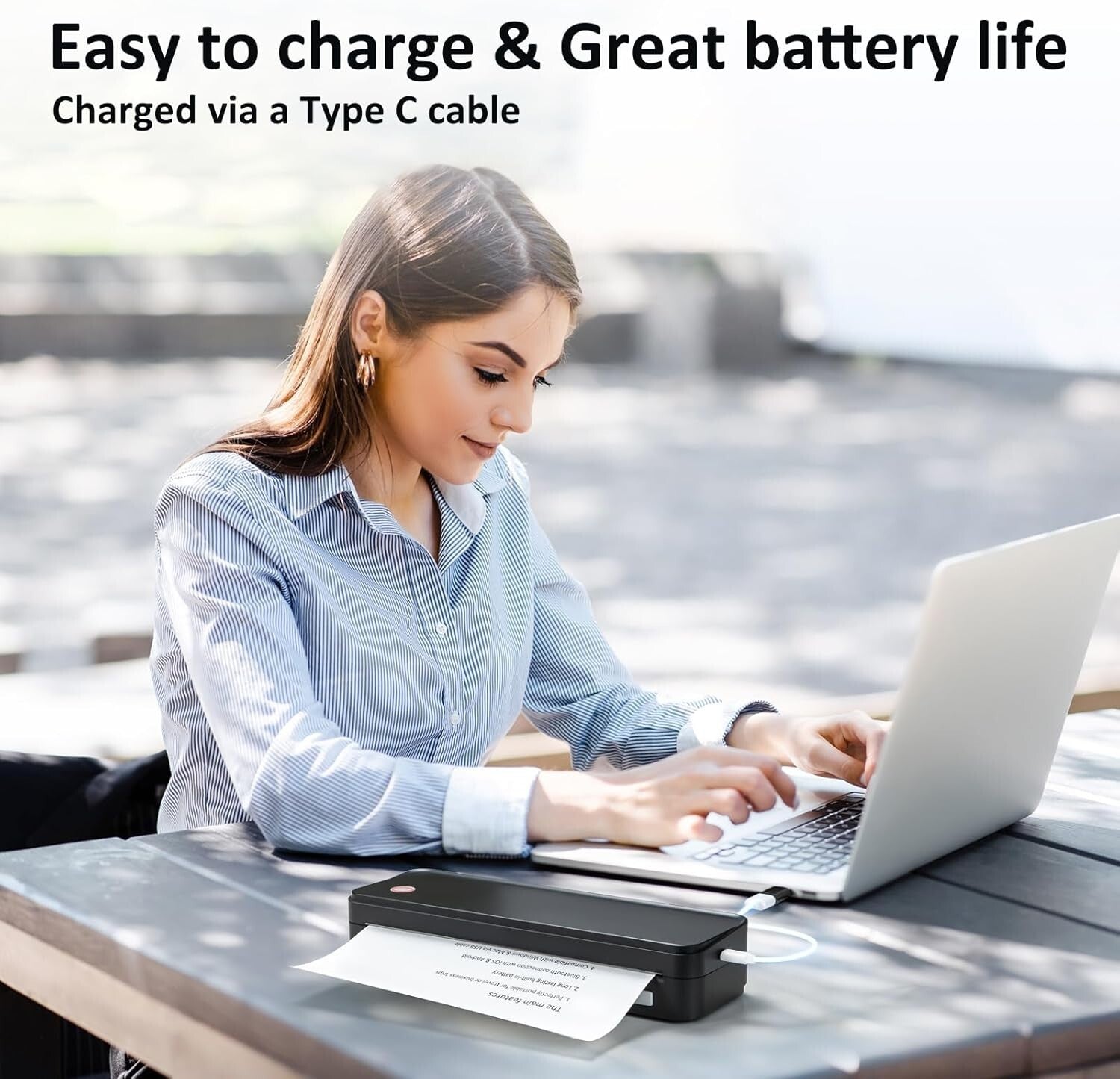 Wireless Inkless Portable Printer for Travel - Bluetooth & Carry Case Included