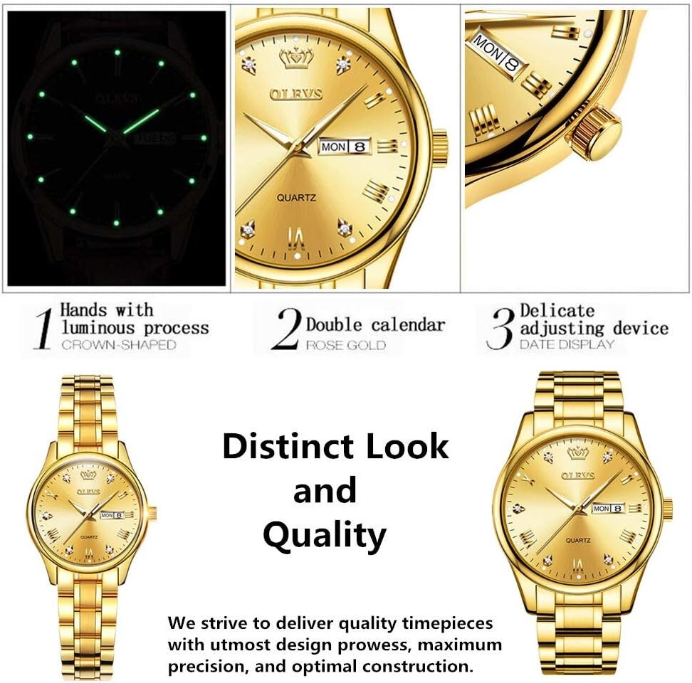 Luxury Analog Quartz Women's Watch with Roman Numerals and Unique Date Feature