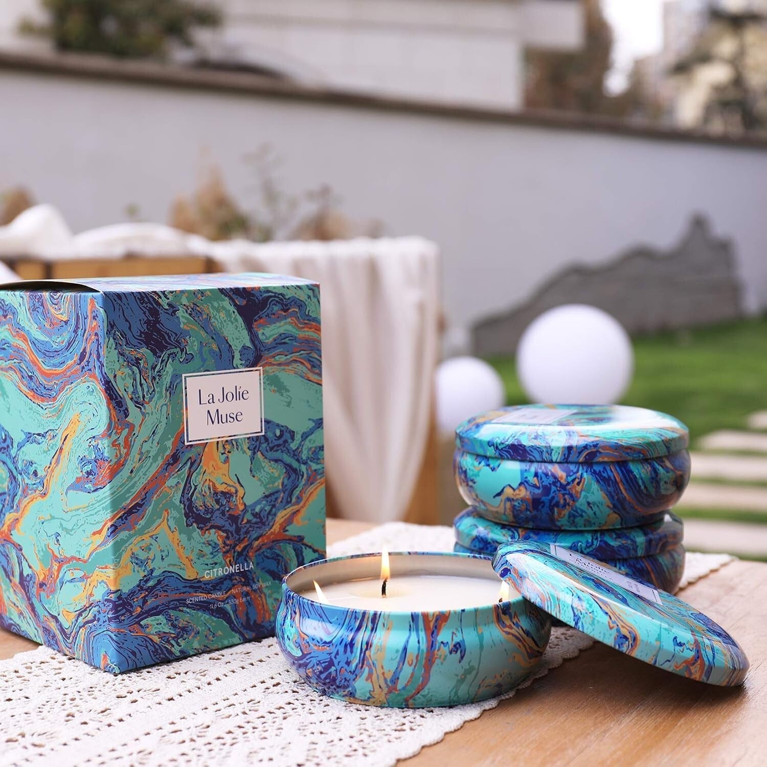Natural Citronella Candle Set in Stylish Tin - Ideal for Outdoor Gatherings