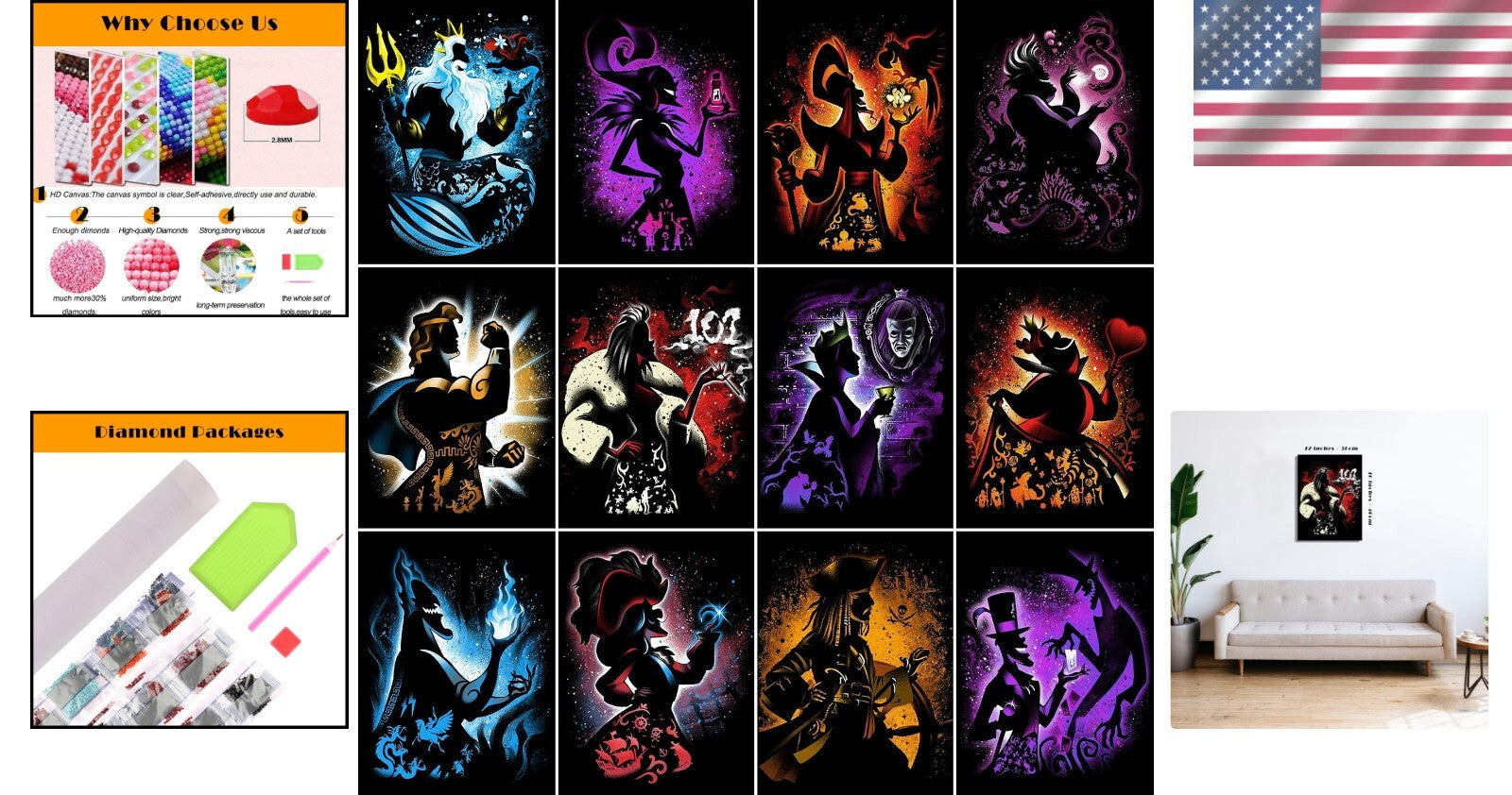 Anime Villains Diamond Art Painting Kit - 12 Full Drill Sets for Adults