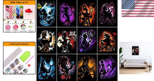 Anime Villains Diamond Art Painting Kit - 12 Full Drill Sets for Adults