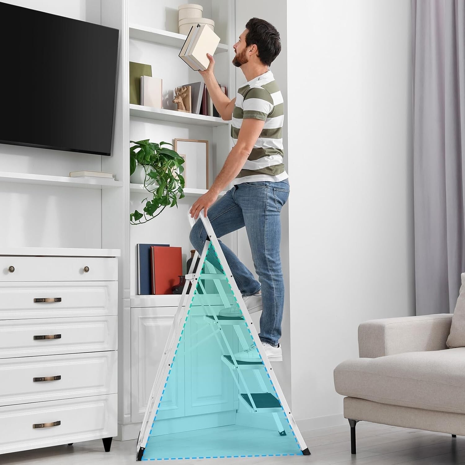 Ultra-Portable 4-Step Step Stool with Safety Handrails – Perfect for All Tasks