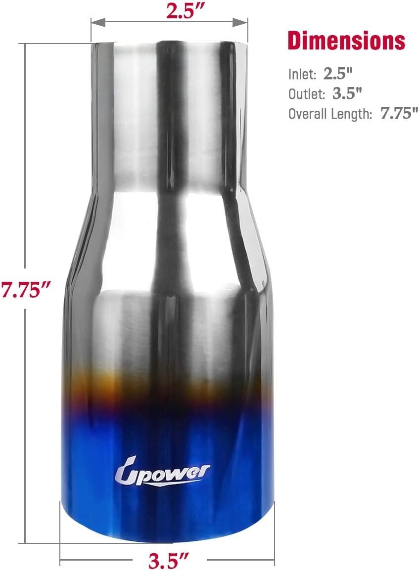 Pack of 2 Blue Burnt 304 Stainless Steel Exhaust Tips - 2.5" Inlet, 3.5" Outlet