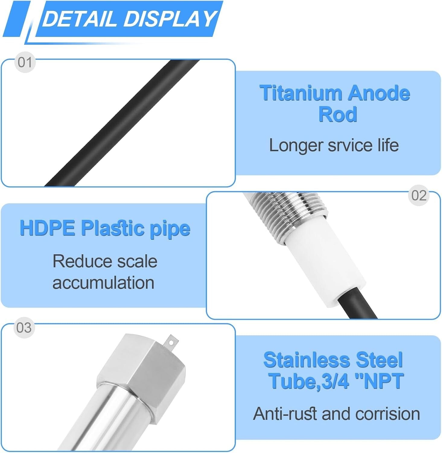Electric Titanium Anode Rod for Bradford White Water Heaters - Odor Eliminator