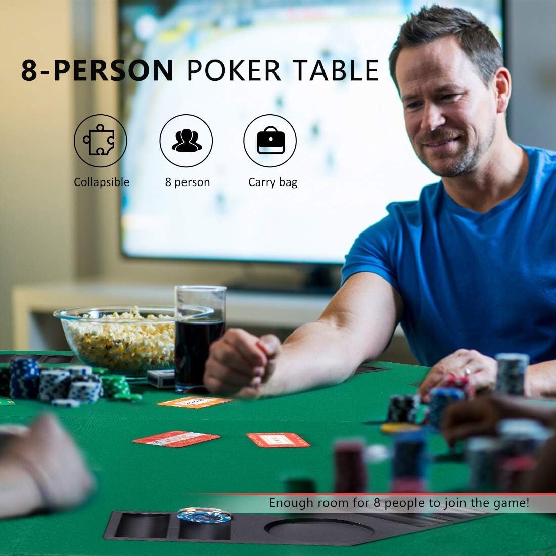 Durable 48-Inch Poker Table - Anti-Slip Mat for 8 Players with Drink Holders