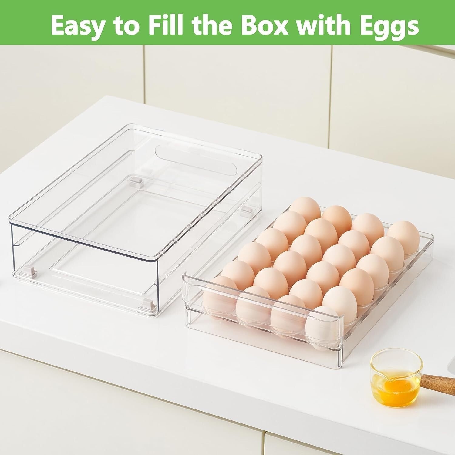 Clear Egg Tray with Non-Slip Base - Holds 48 Eggs, 2 Pack for Easy Storage