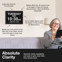 Load image into Gallery viewer, Elegant Mahogany Digital Clock with Custom Alarms for Seniors – 15-Inch Display