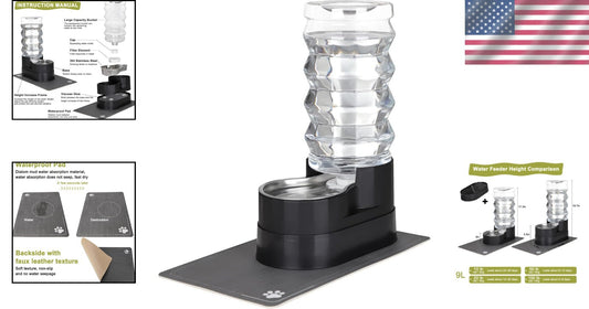 9L Automatic Gravity-Fed Pet Waterer for Large Dogs and Cats - Stainless Steel