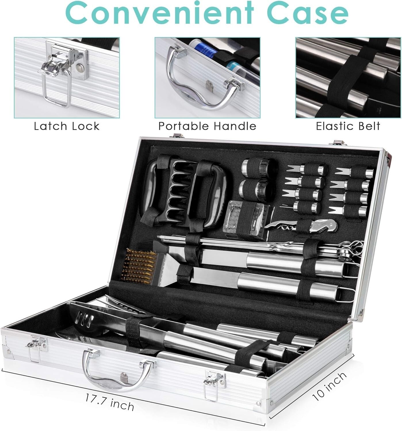 Durable 32-Piece Grill Tool Set with Silicone-Handled Utensils & Portable Case