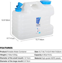 Load image into Gallery viewer, 5-Gallon Portable Water Container with Spigot: Perfect for Camping &amp; Emergencies