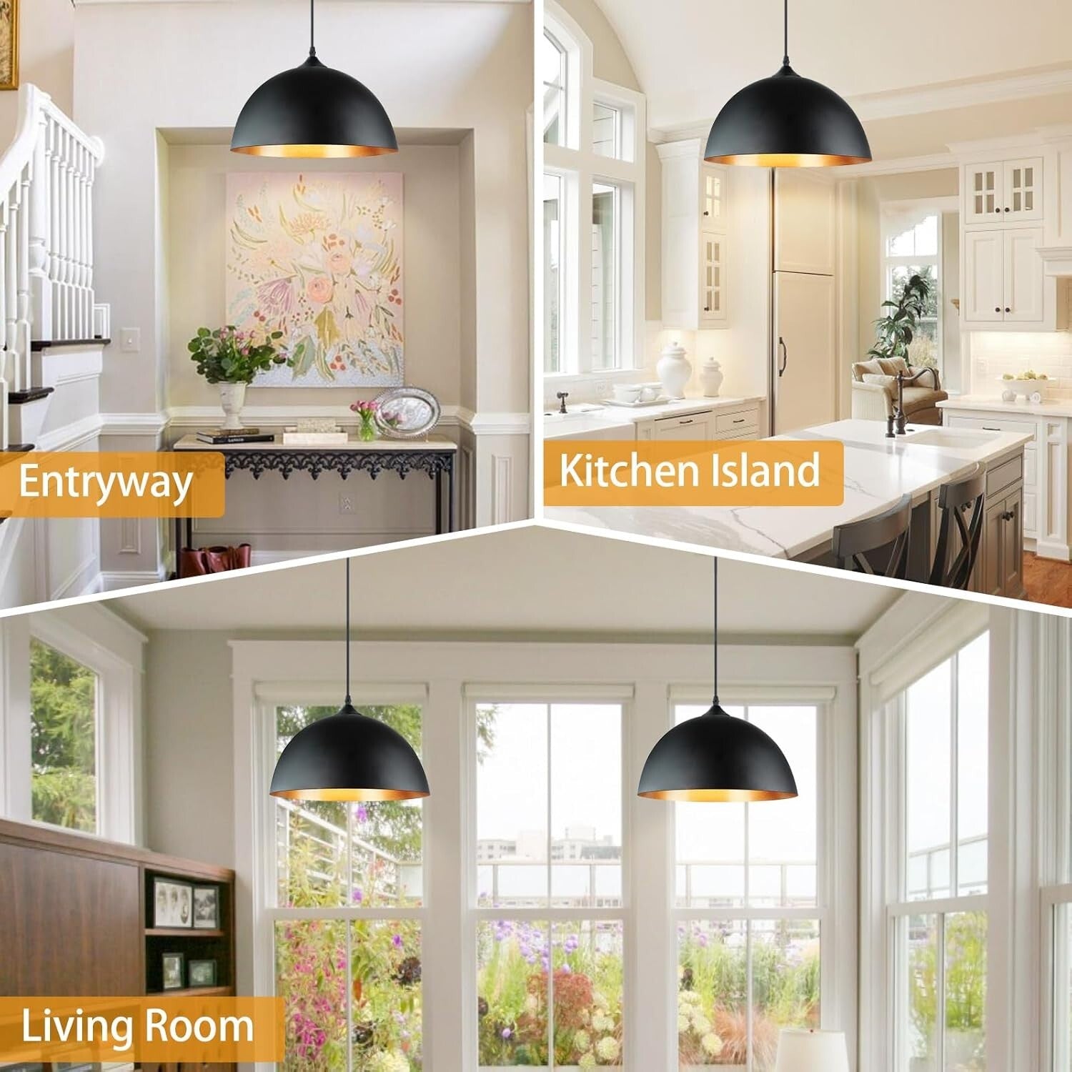 Versatile Black Gold Adjustable Pendant Lights – Ideal for Dining & Living Rooms