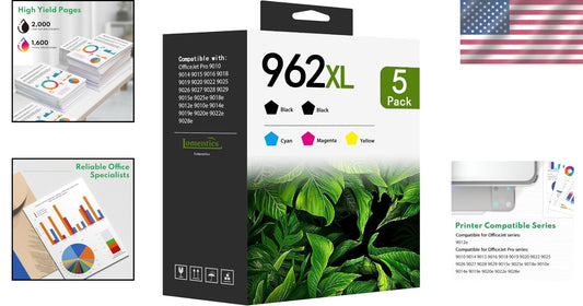 Colorful 5-Pack of 962XL Ink Cartridges for High-Quality Printing Performance