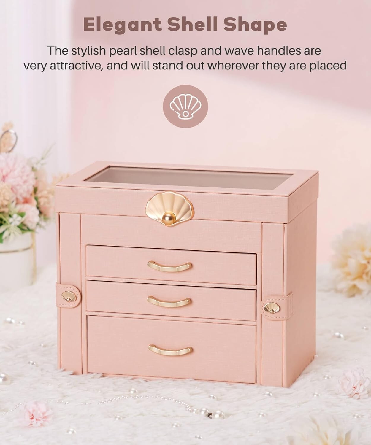 Elegant 3-Drawer Jewelry Holder in Peach Pink – Perfect Gift for All Occasions