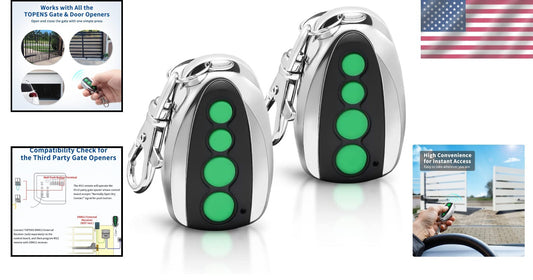 Ergonomic 4-Button Gate Remote Controller - 65ft Range - 2-Pack Security Fobs