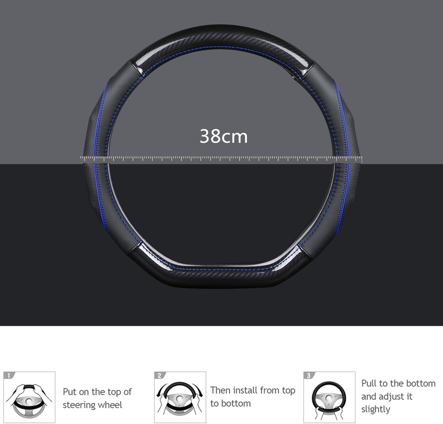 Elegant Black & Blue D-Shape Steering Wheel Cover - Premium Carbon Fiber Design