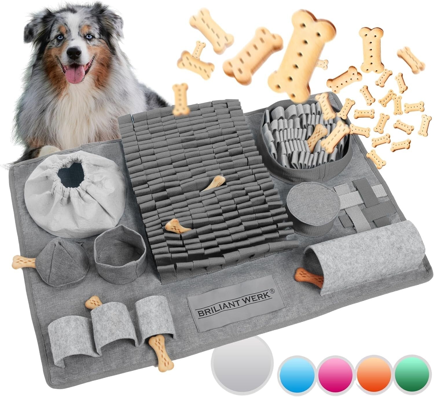 Grey Snuffle Mat for Dogs - Machine Washable with 10 Challenges for All Sizes